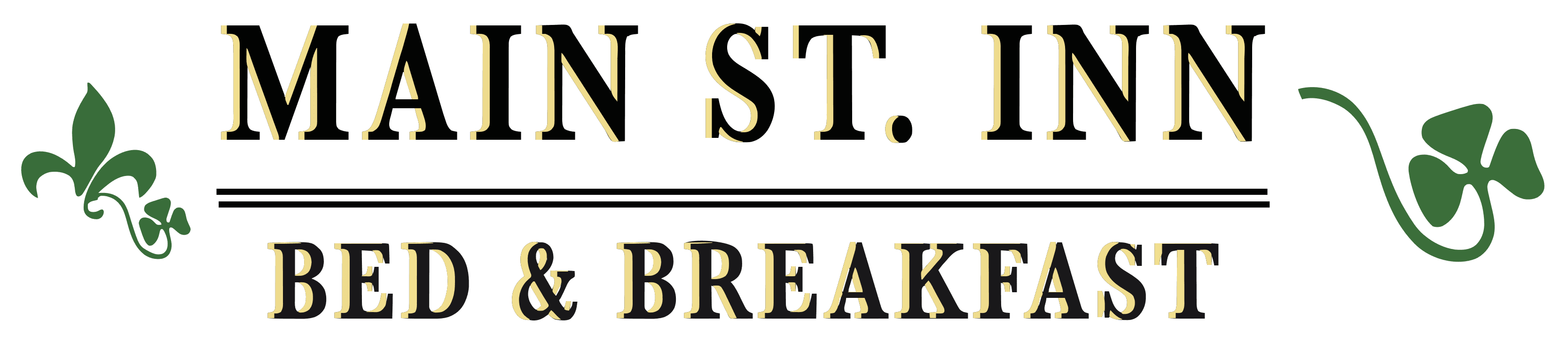 Logo for Main St. Inn Bed & Breakfast featuring decorative text and green accents.